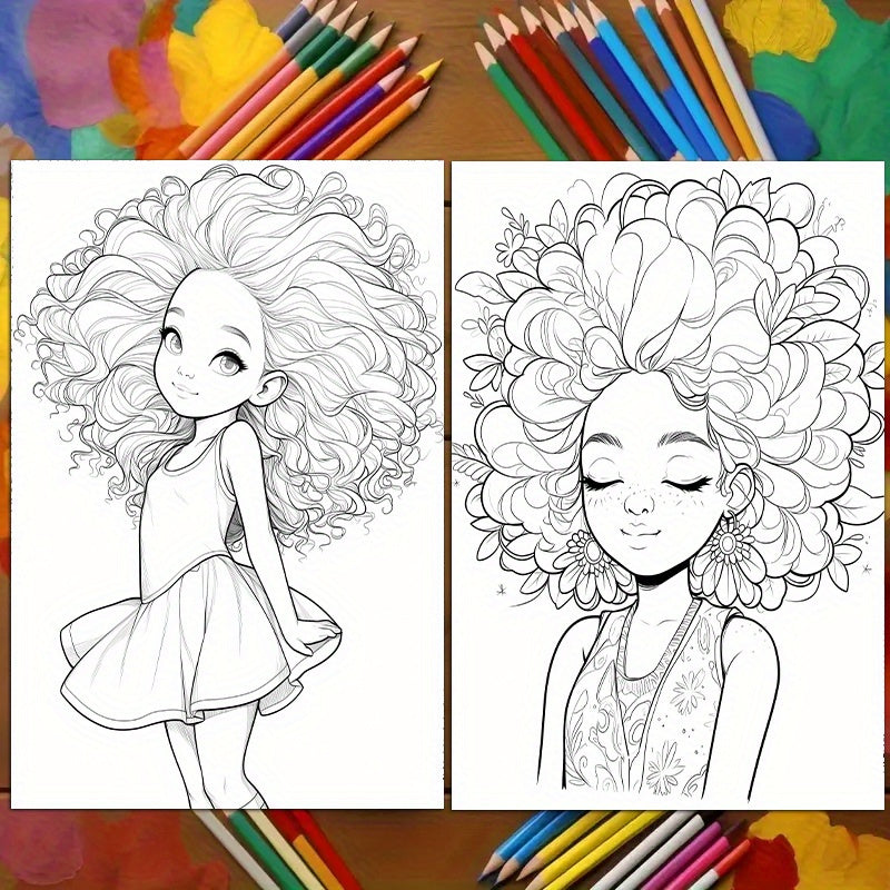 Charming Sweet Black Girl Coloring Book - 20 Pages, A4 Size, Premium Thick Paper, Double-Sided Prints, Perfect for Adult Gifts & Home Decor - Ideal for Thanksgiving, Christmas, Valentine's Day, Birthday Presents