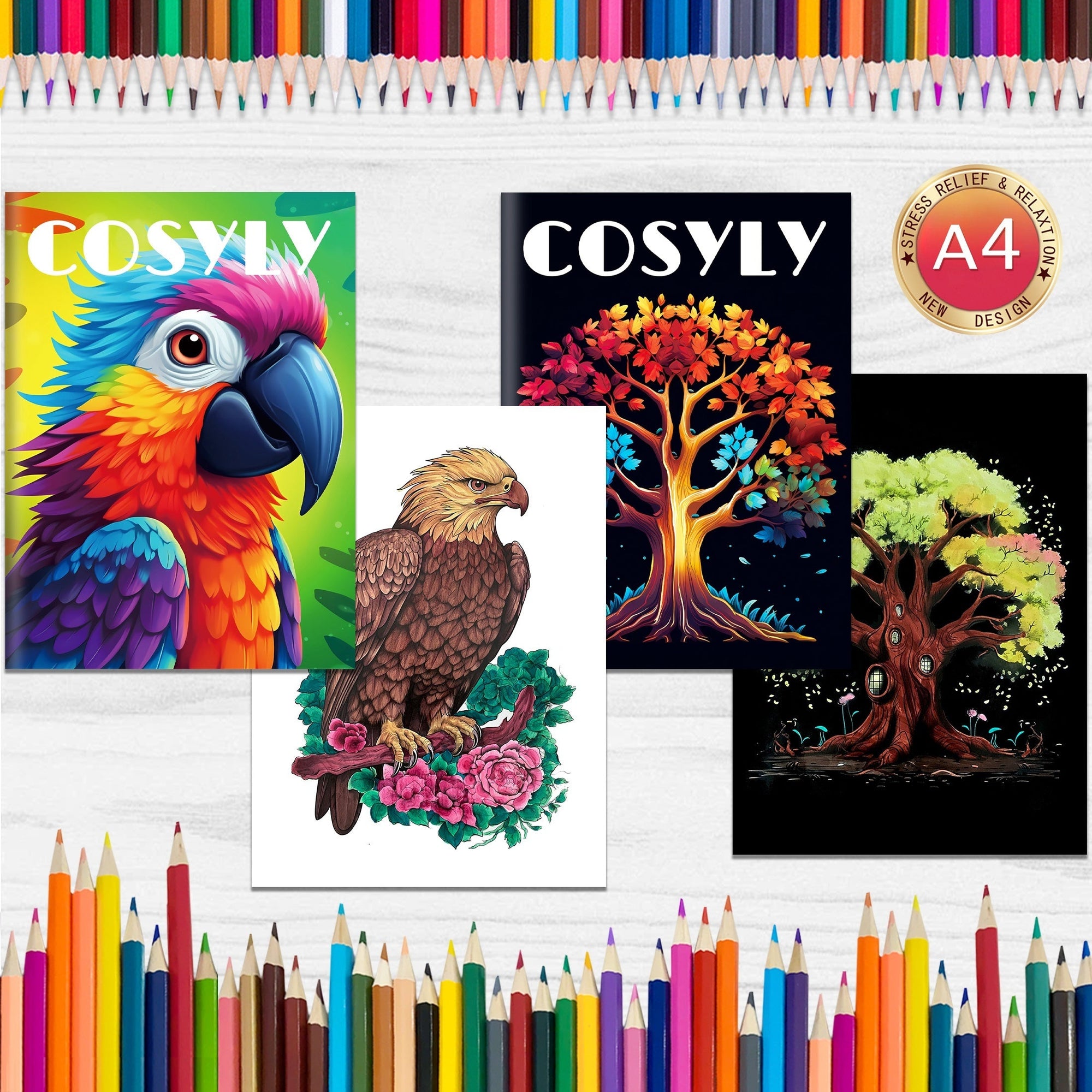 Set of 2 Coloring Book - Tree of Life & Birds Creative Coloring Book with Exquisite Patterns, Ideal Art for Birds Enthusiasts, Suitable for Adults and Teens, Markers Recommended